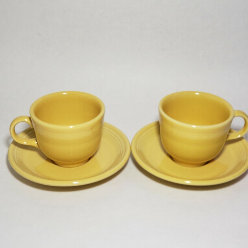 Fiesta Homer Laughlin Co. Yellow Tea Coffee Cup And Saucer Set of 2 USA‎